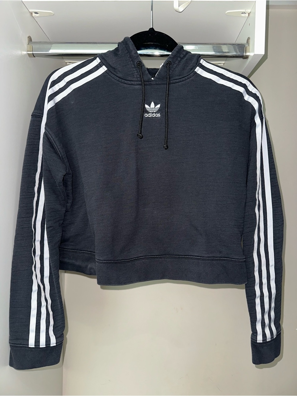 Adidas Women's Black Cropped Hooded Pullover Sweatshirt